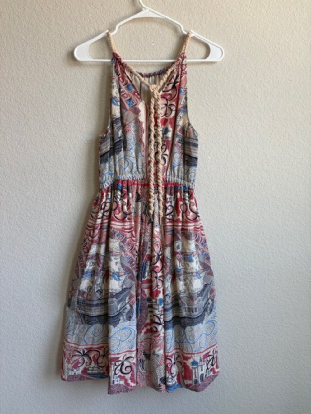Anthropologie Floreat 100% Silk Women's Dress Size Small Nautical Rope Coastal - Picture 4 of 11